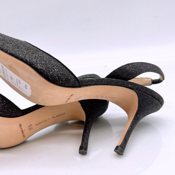 Manolo Blahnik Carolyne Low Heel Women’s Slingback Pumps Black Glitter EU 36.5 - Picture 12 of 12